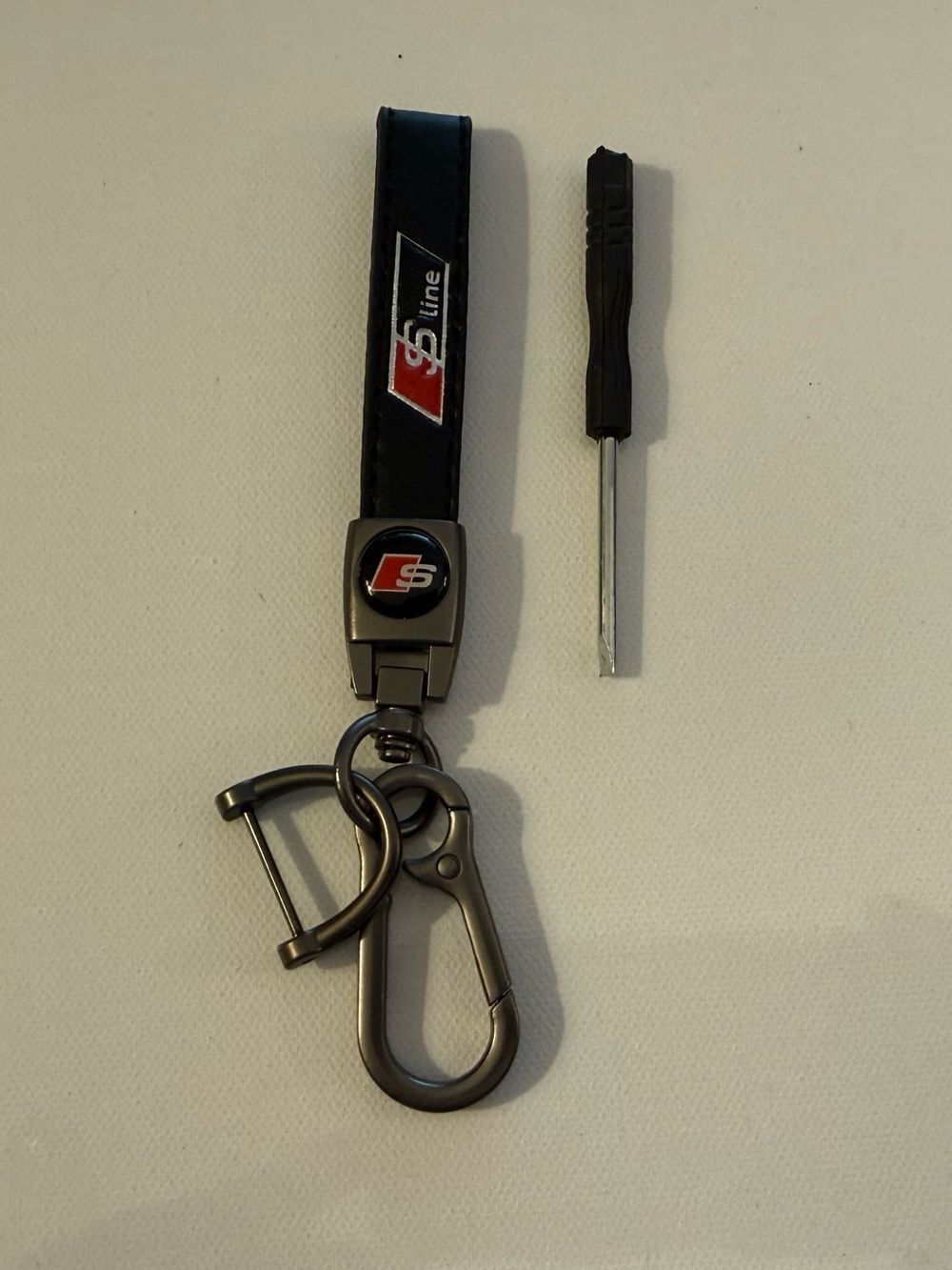 Audi S Line Key Fob Keychain in Black Leather with Logo NWT